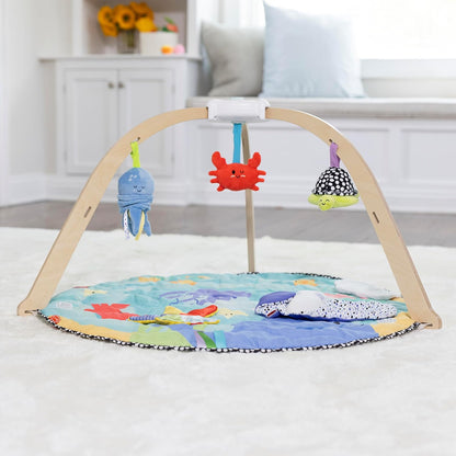 Melissa & Doug Ocean Easy-Fold Play Gym Brinquedo de desenvolvimento para bebês, tapete reversível, 5 peluches, nascimento até 9 meses