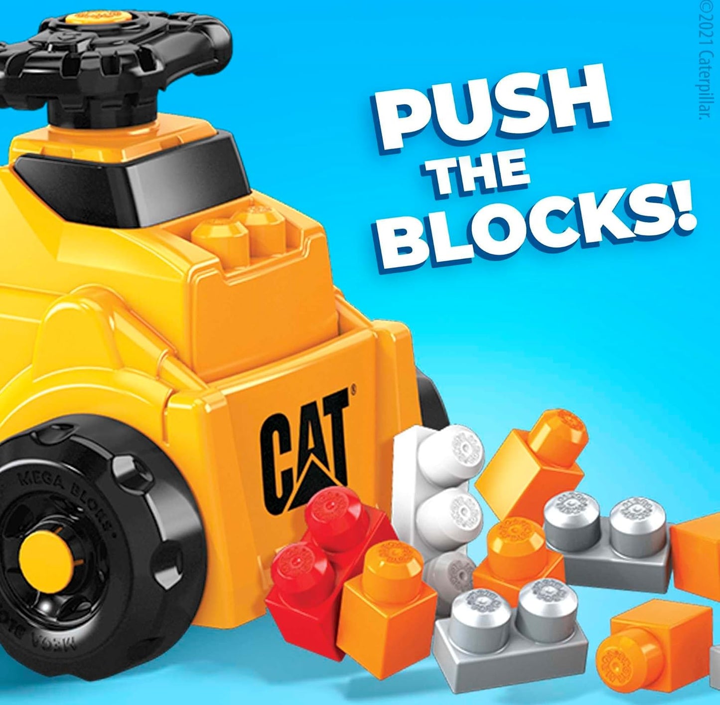 MEGA BLOKS Cat Fisher-Price Brinquedo de construção de blocos infantis, caminhão basculante grande com 11 peças e armazenamento, amarelo, crianças de 1 ano ou mais, HDJ29