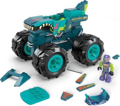 MEGA Hot Wheels Monster Trucks Building Toy Playset, Mega-Wrex com 187 peças, 1 micro driver de boneco de ação, ideias de presentes para crianças de 5 anos ou mais, HDJ95