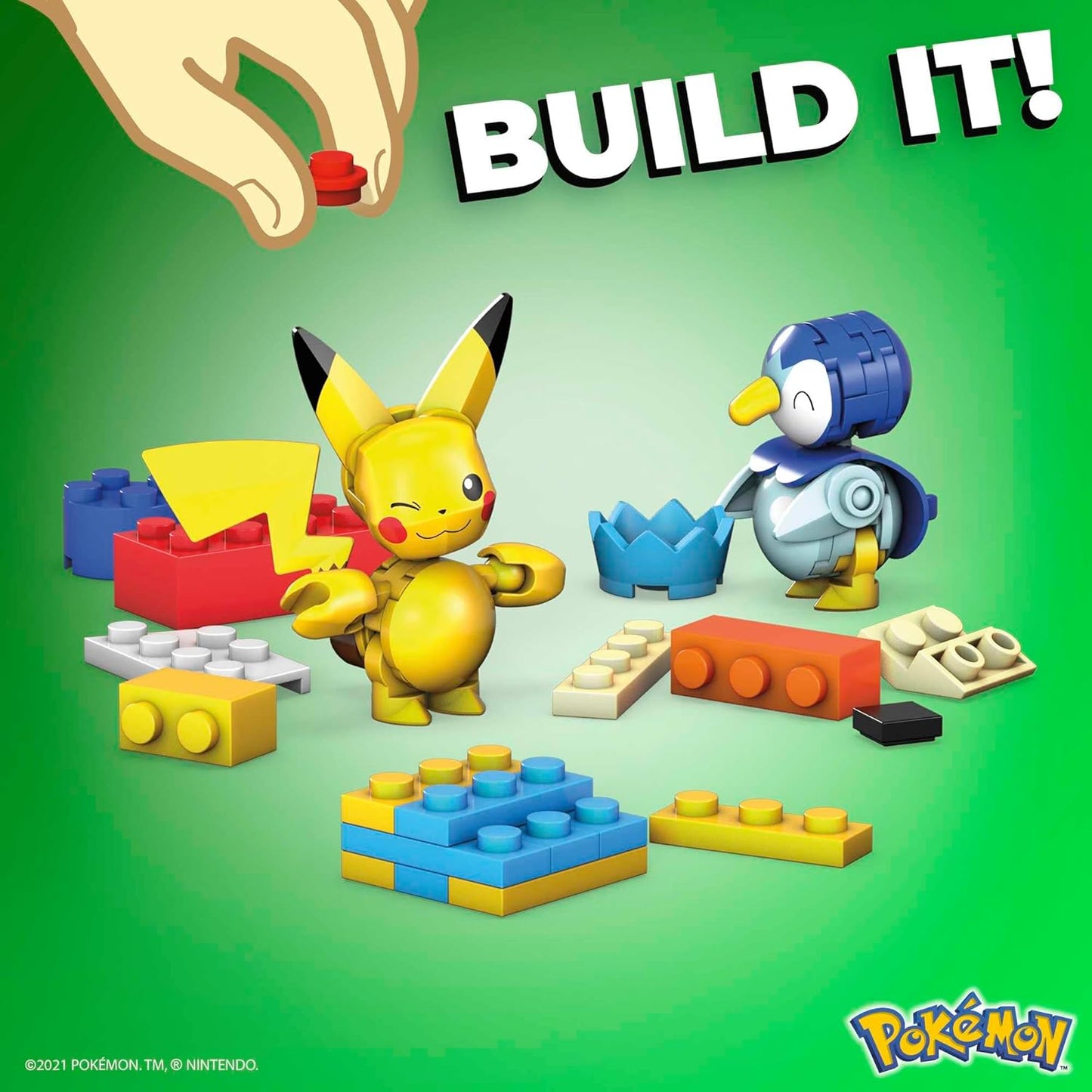 MEGA Brinquedos de construção de bonecos de ação Pokémon, equipe de treinador iniciante com 191 peças, 8 personagens, incluindo Pikachu Charmander Squirtle, para crianças, HTJ75