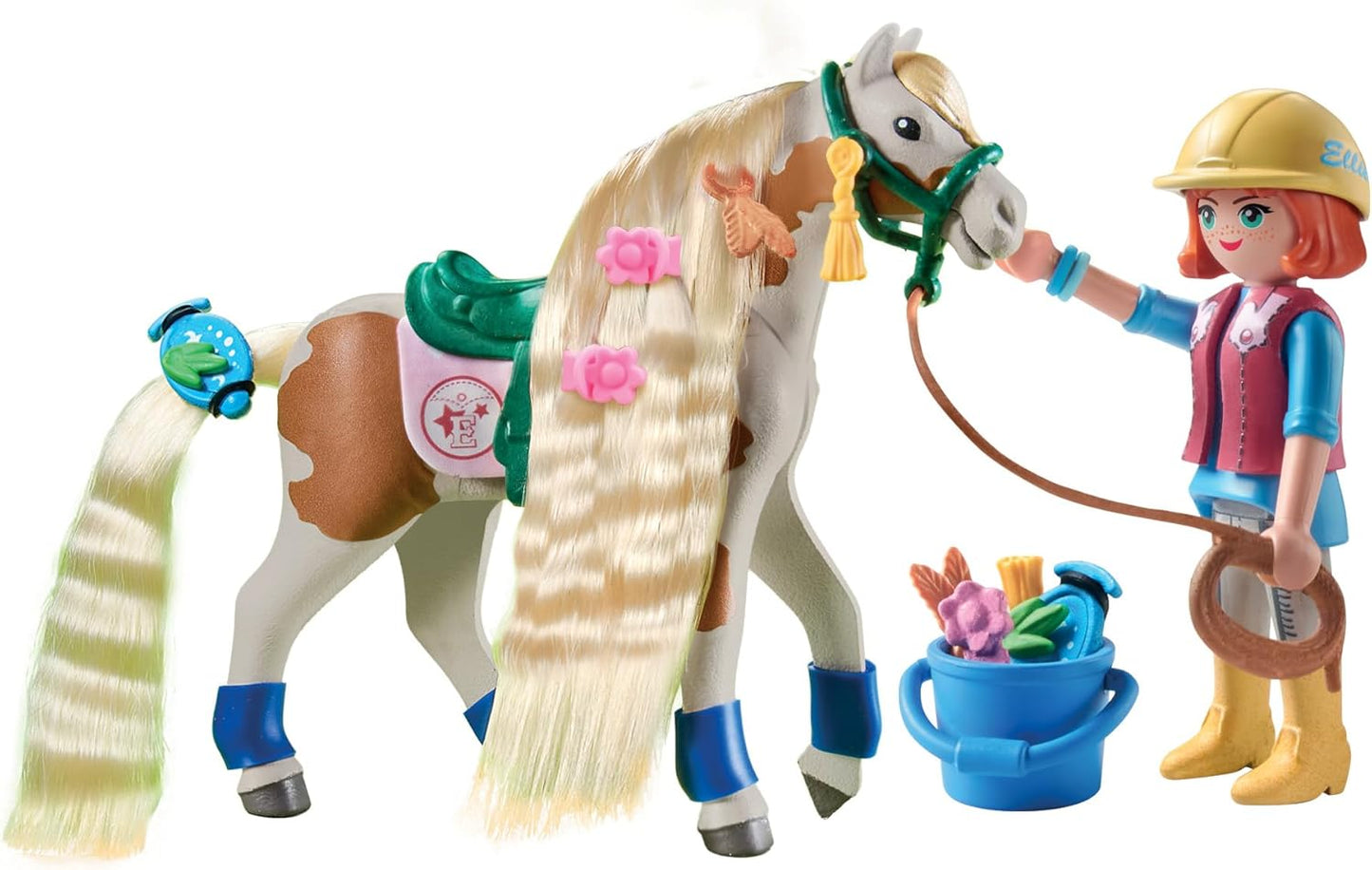 Playmobil 71639 Cavalos da Cachoeira: Ellie com Cavalo, incluindo acessórios de cabelo para penteados de cavalo criativos e duas pulseiras de silicone reais, conjuntos de jogos sustentáveis adequados para crianças a partir de 5 anos