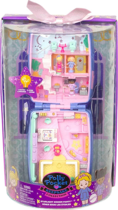 Polly Pocket Collector compacto com 3 micro bonecas, Heritage Keepsake Collection Starlight Dinner Party