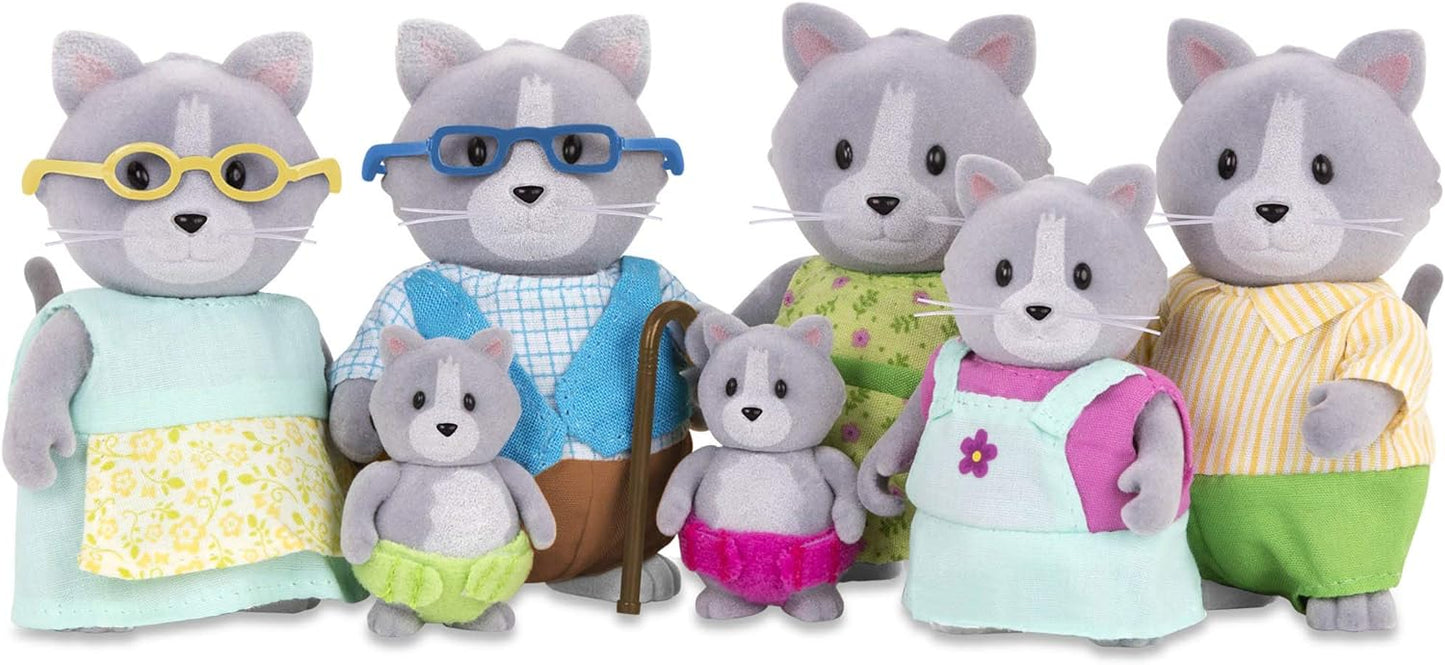 Li'l Woodzeez WZ6714Z Battat Li’l Woodzeez – Família de gatos Daintypaw com avós – Conjunto de 7 peças com estatuetas em miniatura – Brinquedos e acessórios de animais para crianças a partir de 3 anos, vários