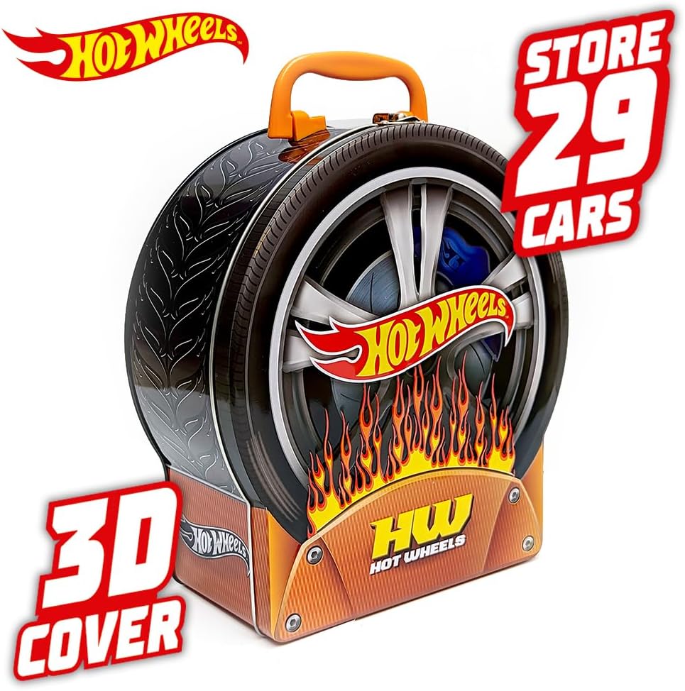 Hot Wheels Estojo de armazenamento para carro - Maior armazenamento Estojo para transporte de carros com alça de transporte fácil para até 29 veículos, organizador de brinquedos para carros - Carros não estão incluídos