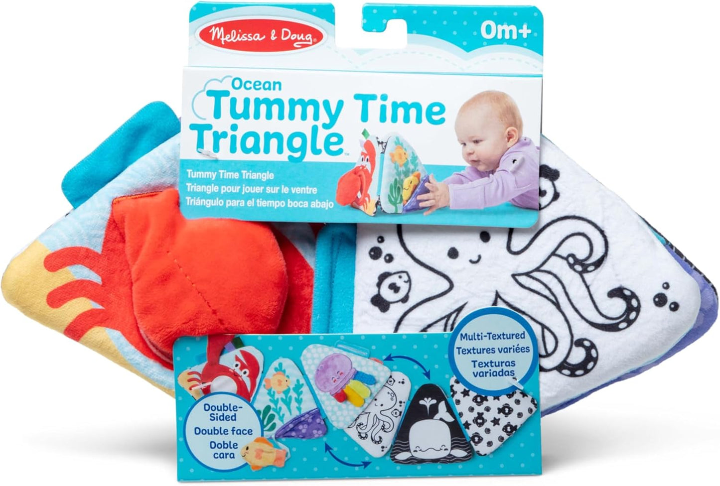 Melissa & Doug 50744 Ocean Tummy Time Triangle Bebê infantil, texturas sensoriais macias, espelho, brinquedo de chão para recém-nascidos até 6 meses de idade