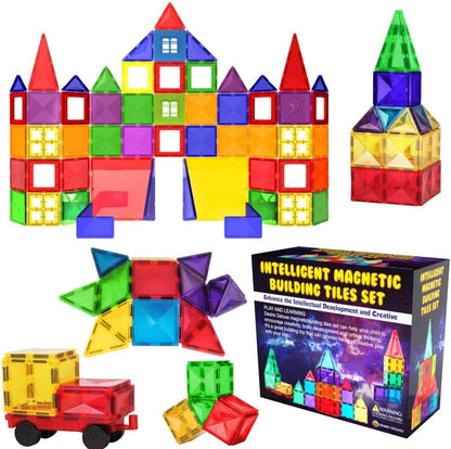 Desire Deluxe Magnetic Building Blocks Tiles STEM Toy Set 57PC – Brinquedos de construção educacionais para crianças aprendendo para meninos e meninas com idades entre 3, 4, 5, 6 e 7 anos - Presente