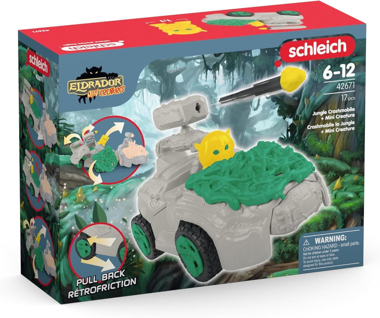 Schleich 42671 Jungle CrashMobile com Mini Criatura, a partir de 7 anos, ELDRADOR CREATURES - Playset, 17 peças