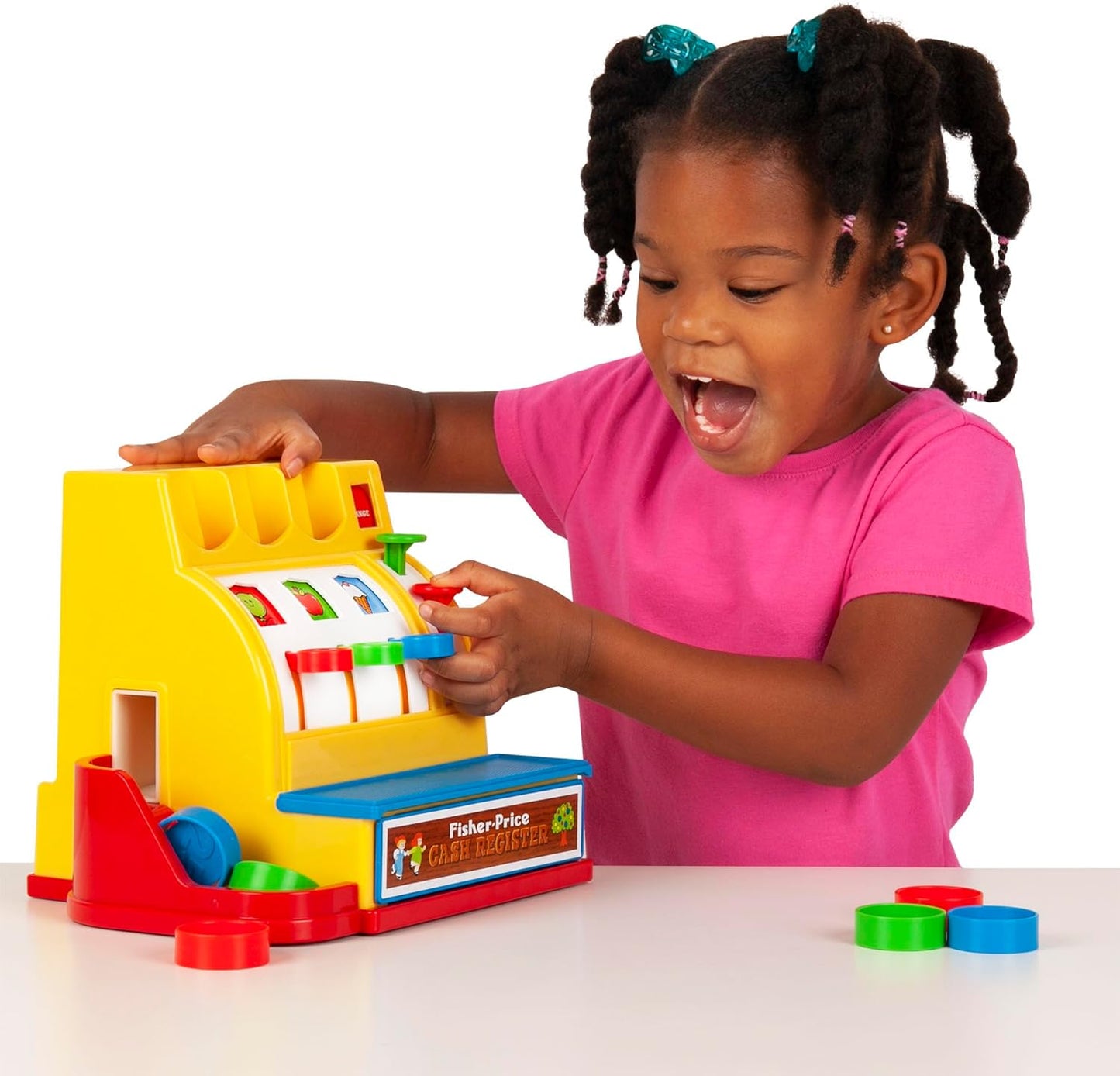 Clásicos básicos y divertidos de Fisher Price | Caja registradora | Juguete educativo y de aprendizaje, ideal para juegos de rol para niños, juguete clásico con embalaje de estilo retro, adecuado para niños y niñas de 2 años en adelante