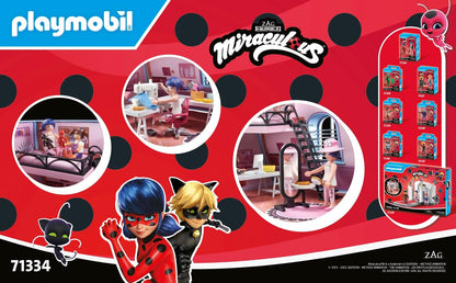 Playmobil 71334 Miraculous: Marinette's Loft, diversão colorida incluindo Marinette e Manon, aventura com Ladybug, dramatização divertida e imaginativa, conjuntos de jogos detalhados adequados para crianças de 4 anos ou mais