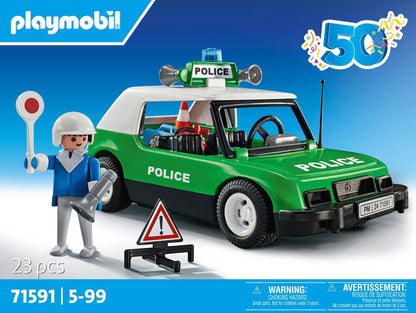 Playmobil Conjunto clássico de aniversário do carro de polícia 71591, passeios emocionantes com o icônico carro de polícia retrô dos anos 70, carro de colecionador ou conjuntos de jogos adequados para crianças a partir de 5 anos