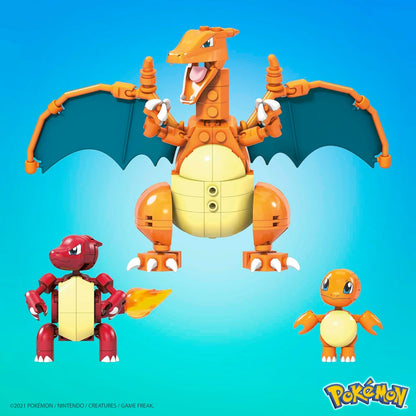 MEGA Brinquedos de construção de bonecos de ação Pokémon para crianças, conjunto Charmander Evolution com 300 peças, 3 personagens articulados, Charmeleon e Charizard, HFG06