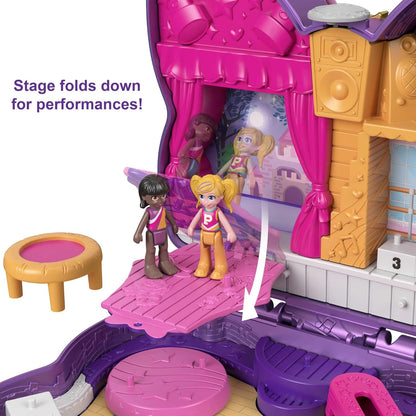 Polly Pocket Boneca e acessórios, compacto com bonecas Micro Polly e Friend, 5 revelações, arco de palco brilhante com tema de dança, HCG17