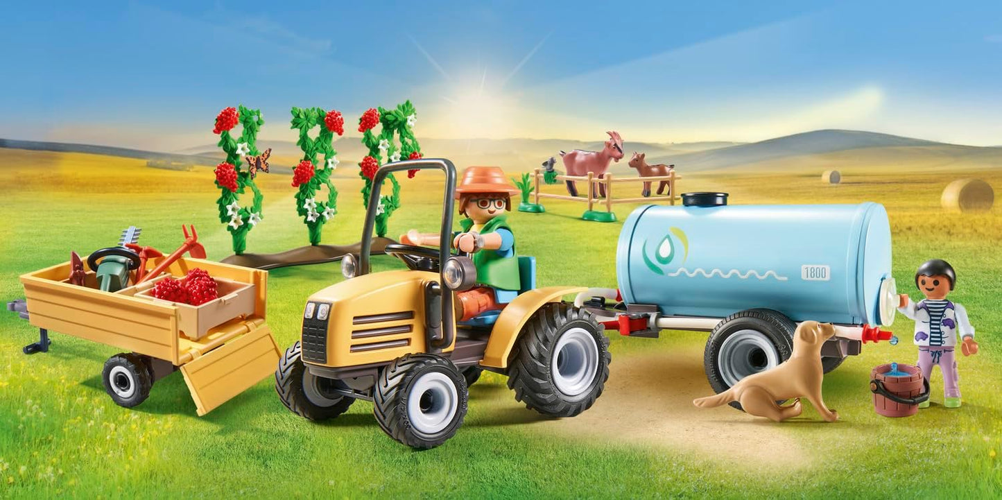 Playmobil  71442 País: Trator com reboque e tanque de água, colheita fresca na fazenda, aprendizagem sobre o meio ambiente, encenação divertida e imaginativa, conjuntos de jogos sustentáveis adequados para crianças a partir de 4 anos