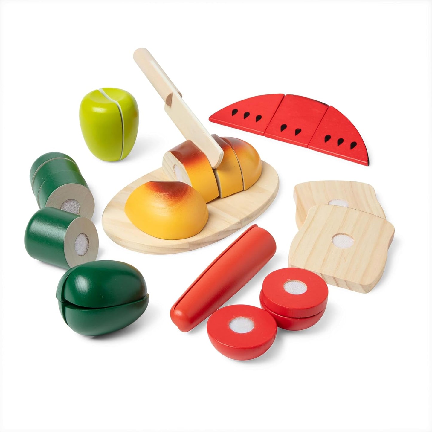 Melissa &amp; Doug Comida de juguete para cortar de madera Juguetes de comida de madera Comida de juguete Comida de juguete Accesorios de cocina 3+ Regalo para niño de 3 años, Regalo para niña de 3 años