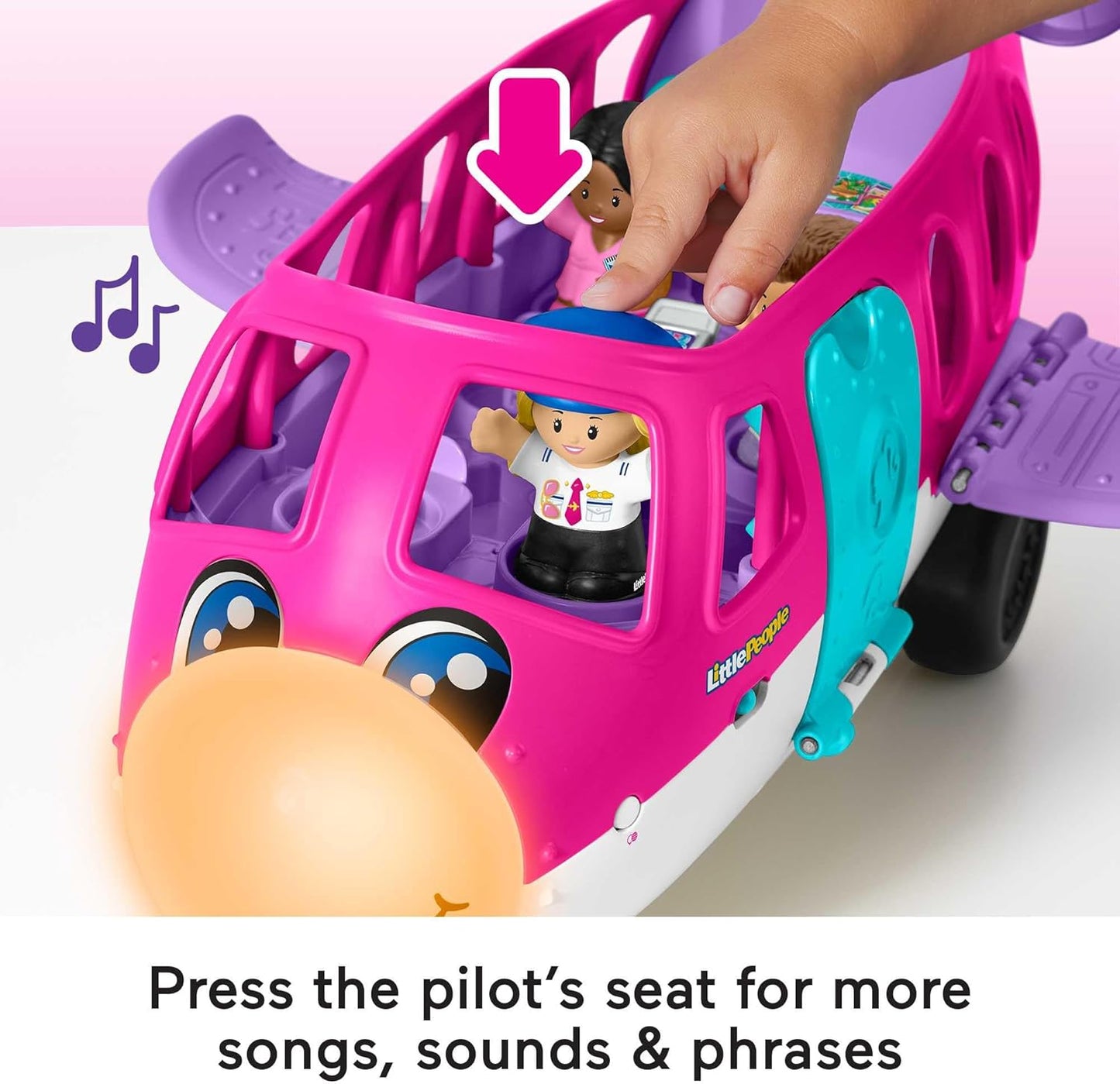 Fisher-Price Avião de brinquedo Barbie Little People para crianças com luzes, música e escadas dobráveis, Little Dream Plane, 4 peças de brincar, versão em vários idiomas, HRC38