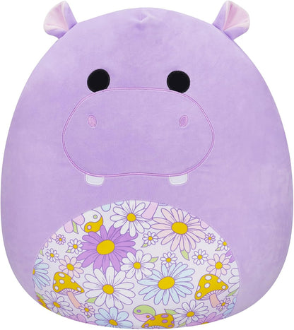 Squishmallows SQCR05494 20 polegadas-Hanna O hipopótamo roxo com barriga floral, multicolorido