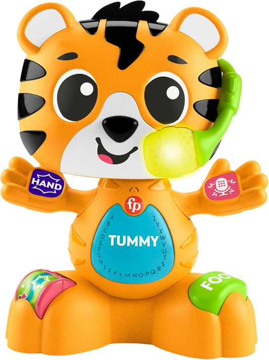 Fisher-Price Brinquedo de aprendizagem para bebês Link Squad Bop & Groove Tiger com música e luzes para idades de 9+ meses, versão em inglês do Reino Unido, compatível apenas com itens Link Squad, HYL24