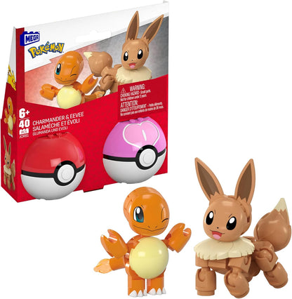 MEGA Conjunto de brinquedos de construção Pokémon Squirtle e Cubone com 45 peças, 2 personagens articulados e Pokébola, 2 polegadas de altura, para crianças, HXP15