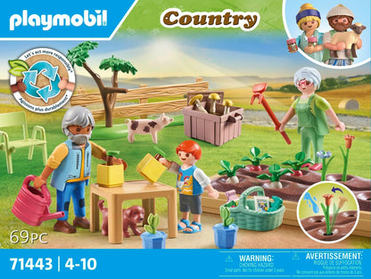 Playmobil  71443 País: Horta com os avós, incluindo canteiro de flores, regador e ferramentas de jardim, encenação divertida e imaginativa, conjuntos de jogos sustentáveis adequados para crianças com mais de 4 anos