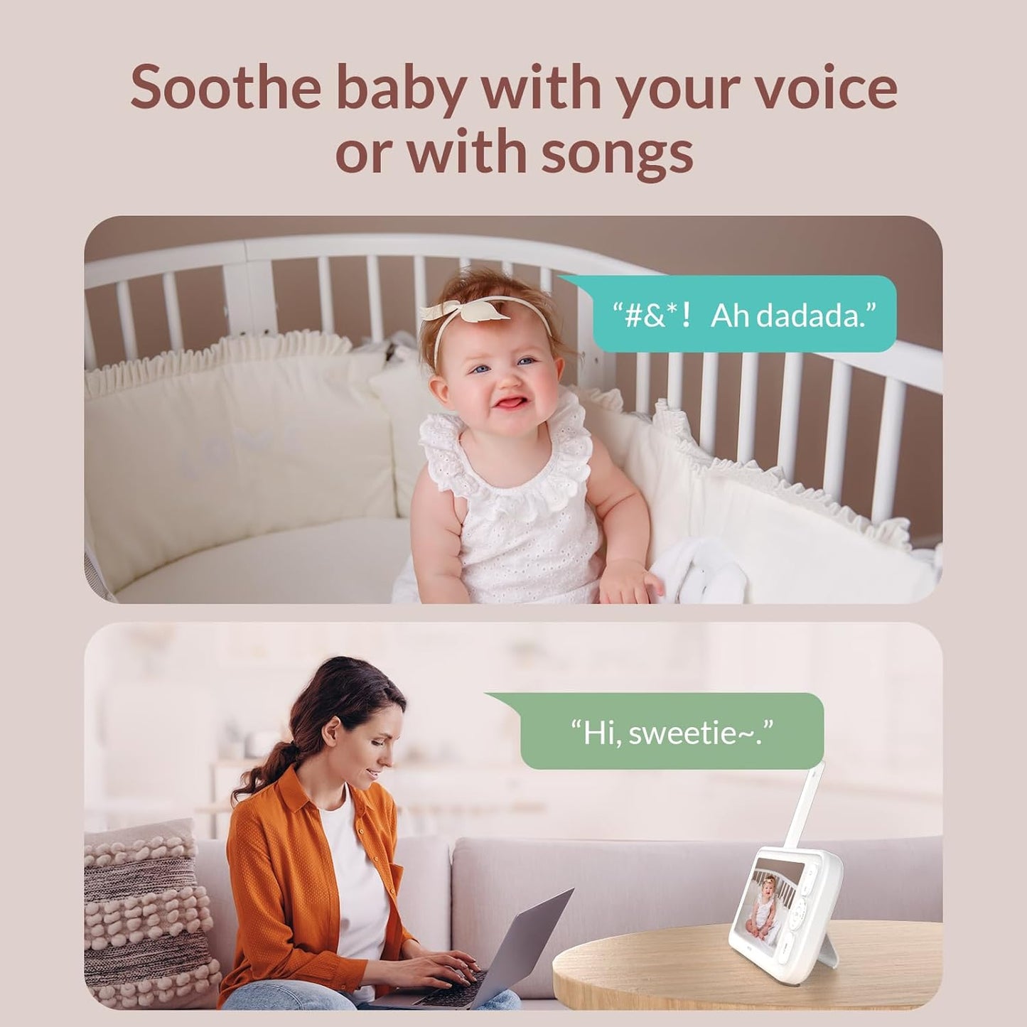 NETVUE Peekababy Monitor de Bebê com câmera e visão noturna, babá eletrônica inteligente com câmera e áudio