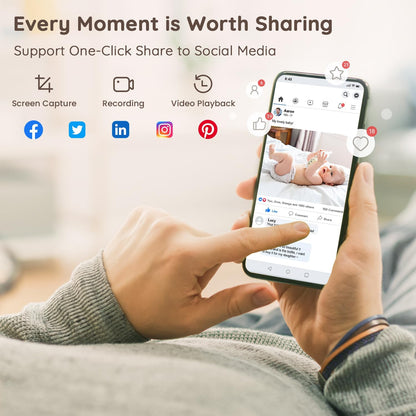BOIFUN Câmera de vídeo 2K Wifi para monitor de bebê, aplicativo e controle de tela de 5 '', detecção de movimento e choro, PTZ, rastreamento automático, visão noturna, área de alarme, sensor de temperatura e umidade, conversa