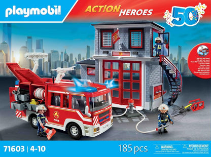 Playmobil 71603 Action Heroes: Fire Rescue Mega Set, grande conjunto de bombeiros com equipe de resposta e vários acessórios, conjuntos de jogos cheios de ação adequados para crianças de 4 anos ou mais