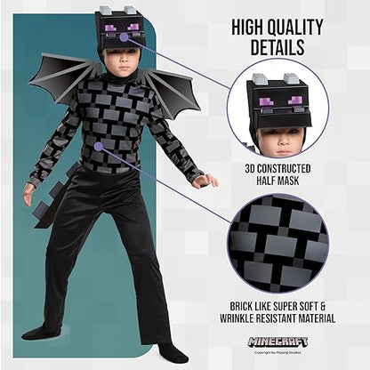 DISGUISE Fantasia oficial de dragão Minecraft Ender infantil preta, roupa fantasia de Minecraft para meninos crianças livro mundial dia semana aniversário