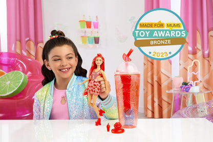 Muñeca Barbie Pop Reveal Fruit Series, tema Sandía Crush con 8 sorpresas que incluyen mascotas y accesorios, limo, perfume y cambio de color, HNW43