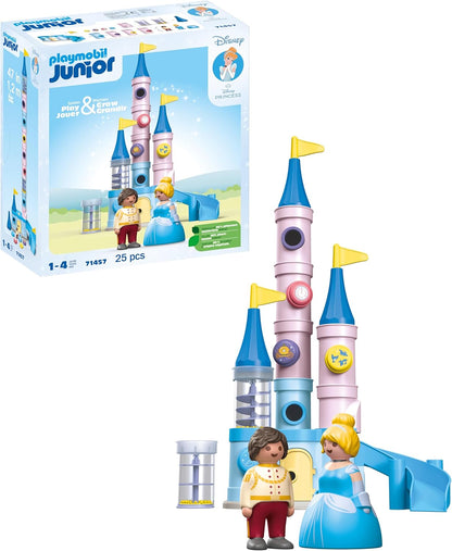 Playmobil 71457 JUNIOR e Disney: Castelo da Cinderela, brinquedos para crianças, feitos com mais de 90% de plástico à base de plantas, brinquedo para presentear e encenação divertida e imaginativa