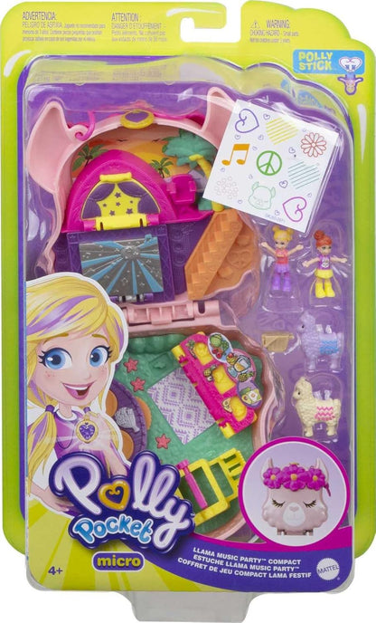 Polly Pocket Llama Music Party Compact with Stage, Spinning Dance Floor, Food Stalls, Micro Polly, Lila Dolls, 2 Llama Figures, Sticker Sheet, 4Y+, GKJ50