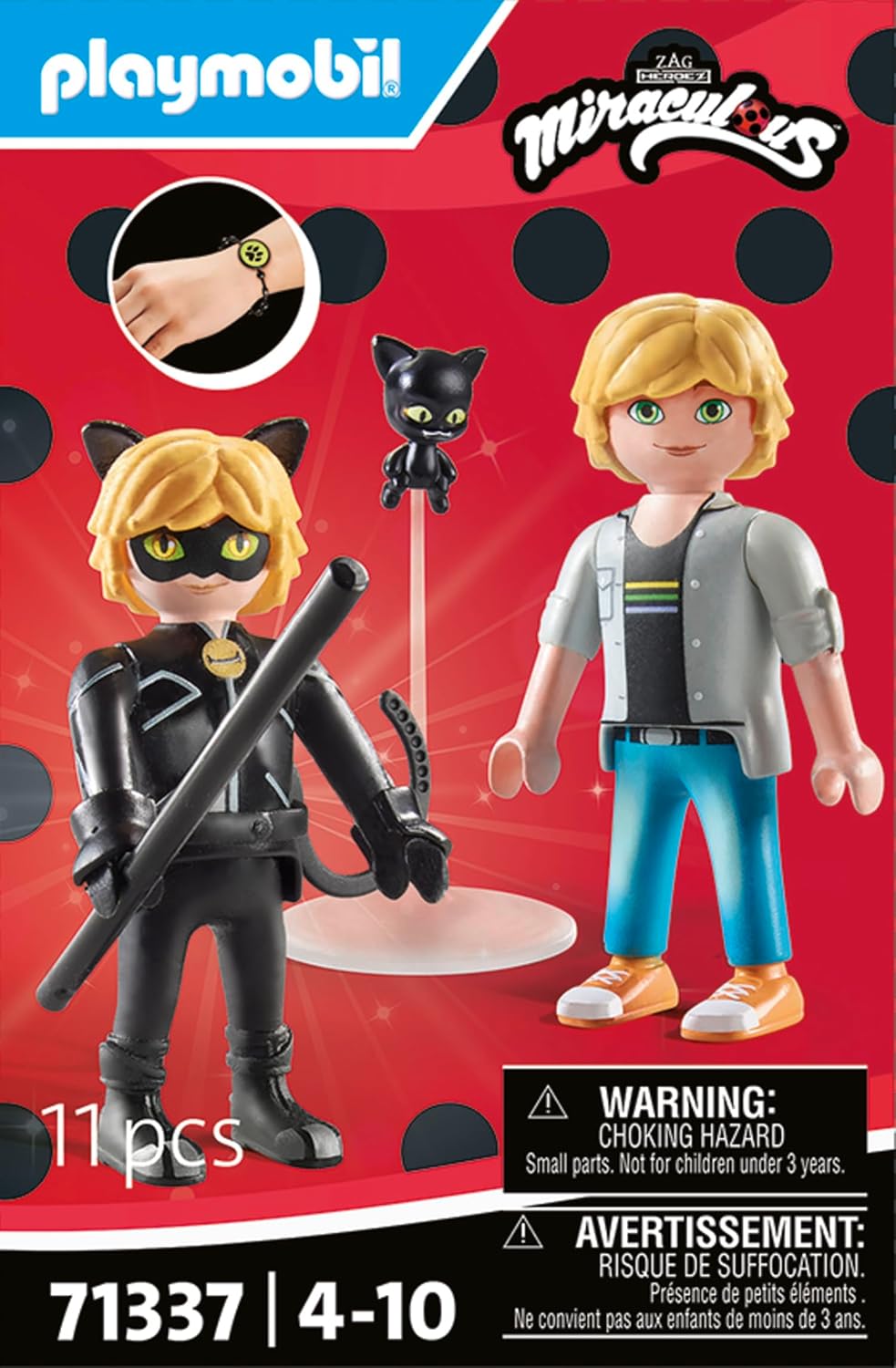 Playmobil 71337 Miraculous: Adrien & Cat Noir, incluindo Kwami Plagg e diversos acessórios, aventura com Ladybug, dramatização divertida e imaginativa, conjuntos de jogos detalhados adequados para crianças de 4 anos ou mais