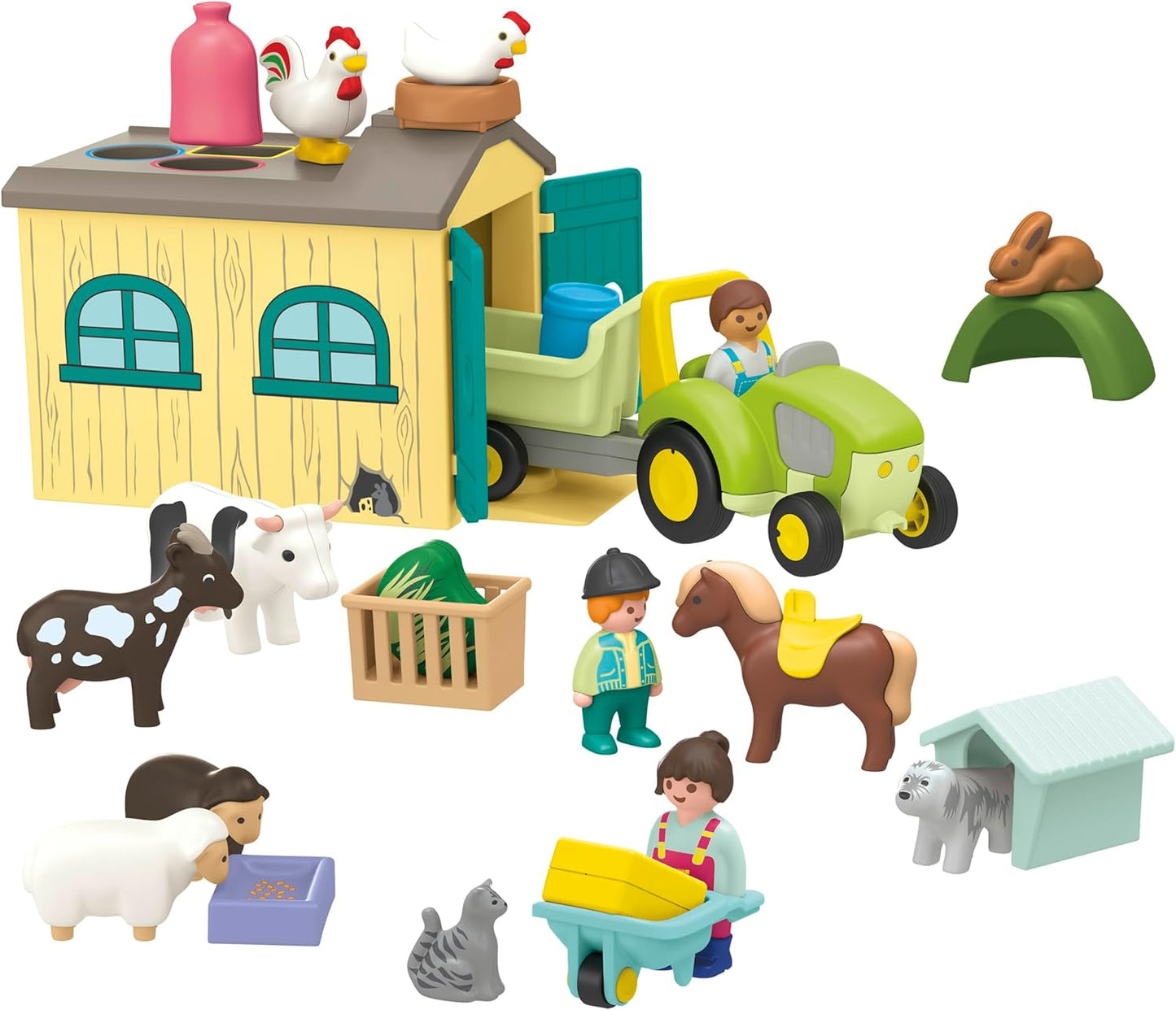 Playmobil 71656 JUNIOR: Farm Adventure com Trator, Trailer e Animal Friends, brinquedo educativo, feito com mais de 90% de plástico de origem vegetal