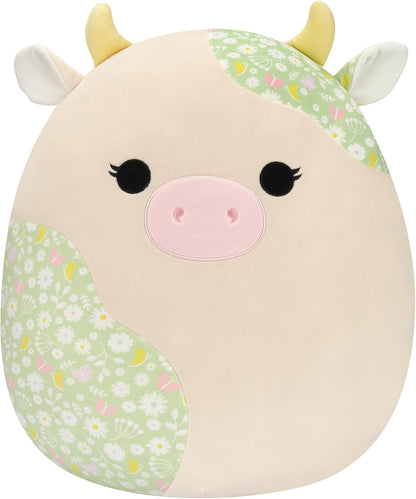 Squishmallows 16 polegadas-Ada a vaca com estampa floral creme e verde