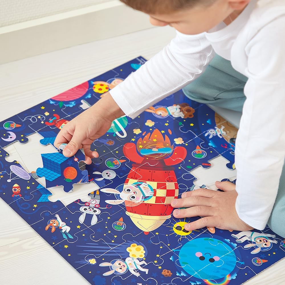 Janod - Rocket Puzzle - Quebra-cabeça de papelão FSC de 54 peças - Desenvolve paciência e concentração - Fabricado na França - Quebra-cabeça infantil para maiores de 5 anos,