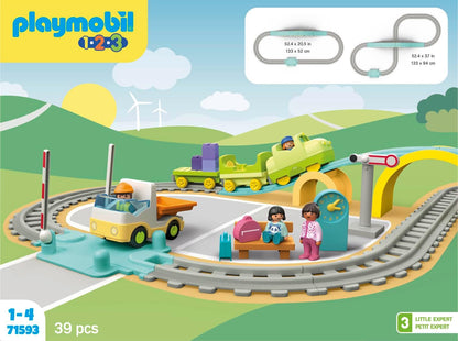 PLAYMOBIL 71593 1.2.3: Conjunto de trem grande, com vagões, barreiras e um relógio, brinquedo educativo e brinquedo de desenvolvimento de aprendizagem precoce para crianças pequenas, conjunto adequado para crianças de 12 meses ou mais