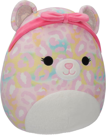 Squishmallows SQCR05426 Leopardo arco-íris Michaela de 12 polegadas com faixa de cabeça rosa, multicor