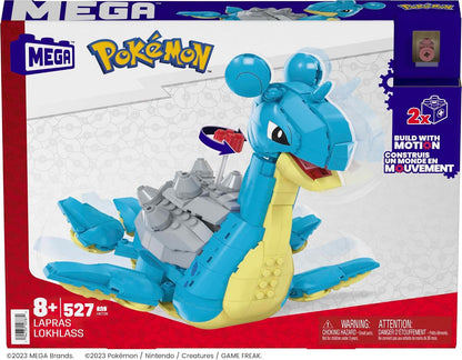 MEGA Conjunto de brinquedos de construção de bonecos de ação Pokémon para crianças, Lapras com 527 peças e movimento, montável e articulável, 7 polegadas de altura, HKT26