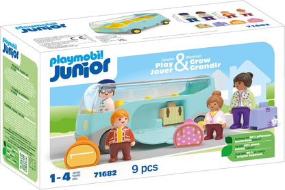 PLAYMOBIL 71682 JUNIOR: Ônibus de traslado do aeroporto, brinquedo sustentável e educativo, feito com mais de 90% de plásticos vegetais, dramatização divertida e imaginativa