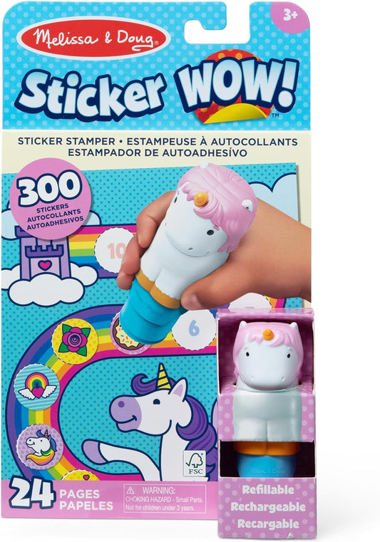 Melissa & Doug Sticker WOW!™ Carimbo de adesivos e bloco de atividades de 24 páginas, 300 adesivos, artes e ofícios Fidget Toy Personagem colecionável - Unicórnio - Brinquedo de viagem criativo para meninas e meninos 3+