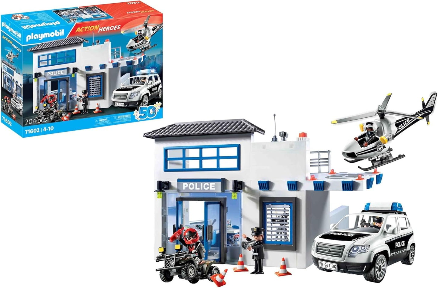 Playmobil 71602 Action Heroes: Delegacia de Polícia, grande centro de comando com helicóptero da polícia e muitos detalhes emocionantes, conjuntos de jogos cheios de ação adequados para crianças a partir de 4 anos