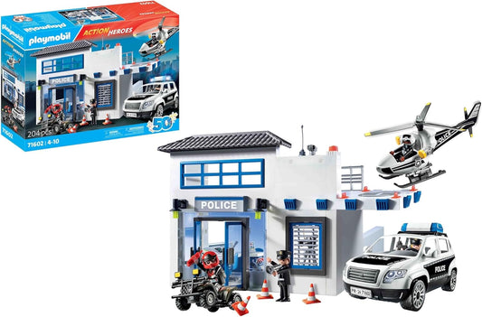 Playmobil 71602 Action Heroes: Delegacia de Polícia, grande centro de comando com helicóptero da polícia e muitos detalhes emocionantes, conjuntos de jogos cheios de ação adequados para crianças a partir de 4 anos