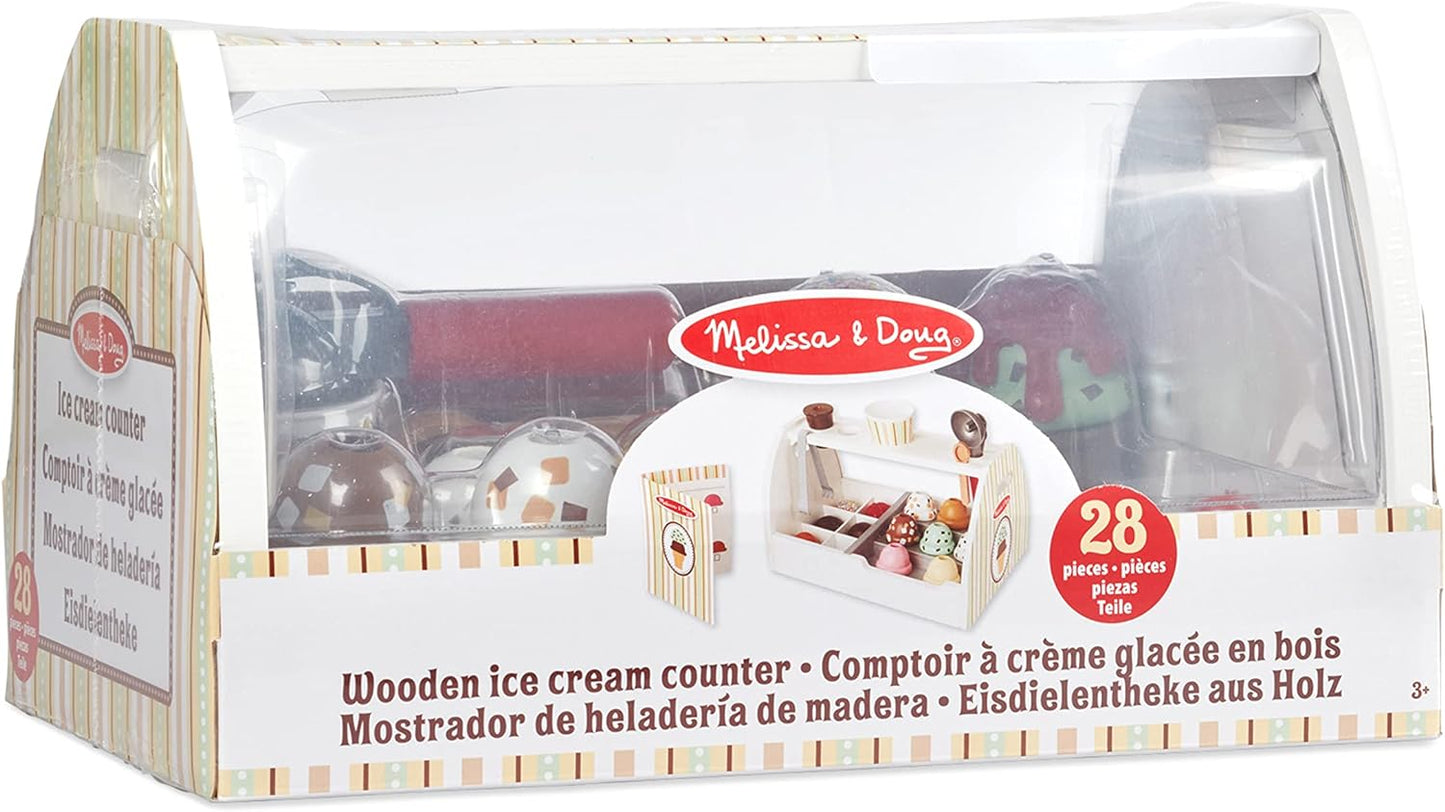 Melissa & Doug Colheres legais de madeira para brincar de sorvete, brinquedo de cozinha, brinquedo de sorvete para meninas e meninos, brinquedo montessori de fingir comida de 3 anos, presente para menino ou menina de 3 anos