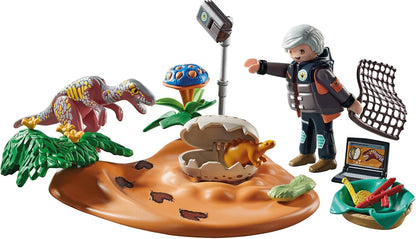 Playmobil 71526 Dinos: Ninho de Estegossauro com Ladrão de Ovos, protegendo os ovos de dinossauro do Velociraptor, incluindo rede, fita métrica e câmera, conjuntos de jogos sustentáveis adequados para crianças a partir de 4 anos