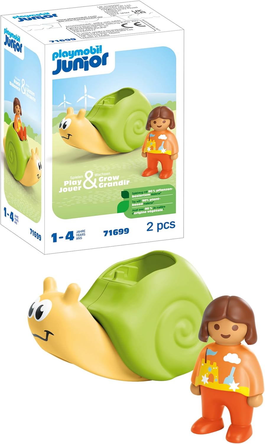 PLAYMOBIL 71699 JUNIOR: Caracol de balanço com recurso de chocalho, brinquedos de aprendizagem precoce com recurso de chocalho, feitos de mais de 90% de plástico à base de plantas, brinquedo para presentear