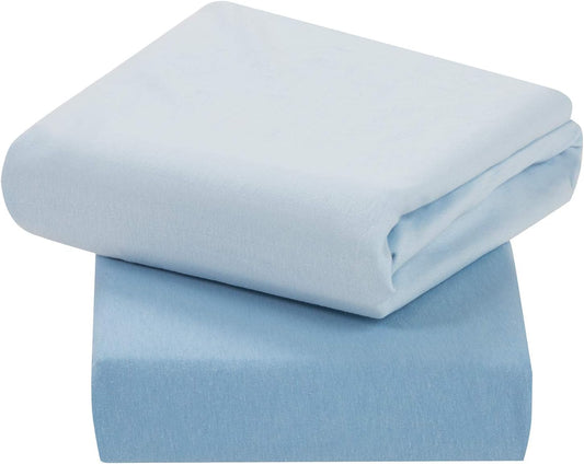 ClevaMama Sábanas para Abrigo, 100% Algodón Hipoalergénico y Transpirable, Pack de 2 Sábanas Elásticas 60 x 120 x 12 cm - Azul