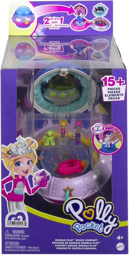 Polly Pocket Bonecas e acessórios, compacto com 2 micro bonecas, 15 peças de brinquedo e 1 peça fashion, espaço duplo para brincar, HCG25