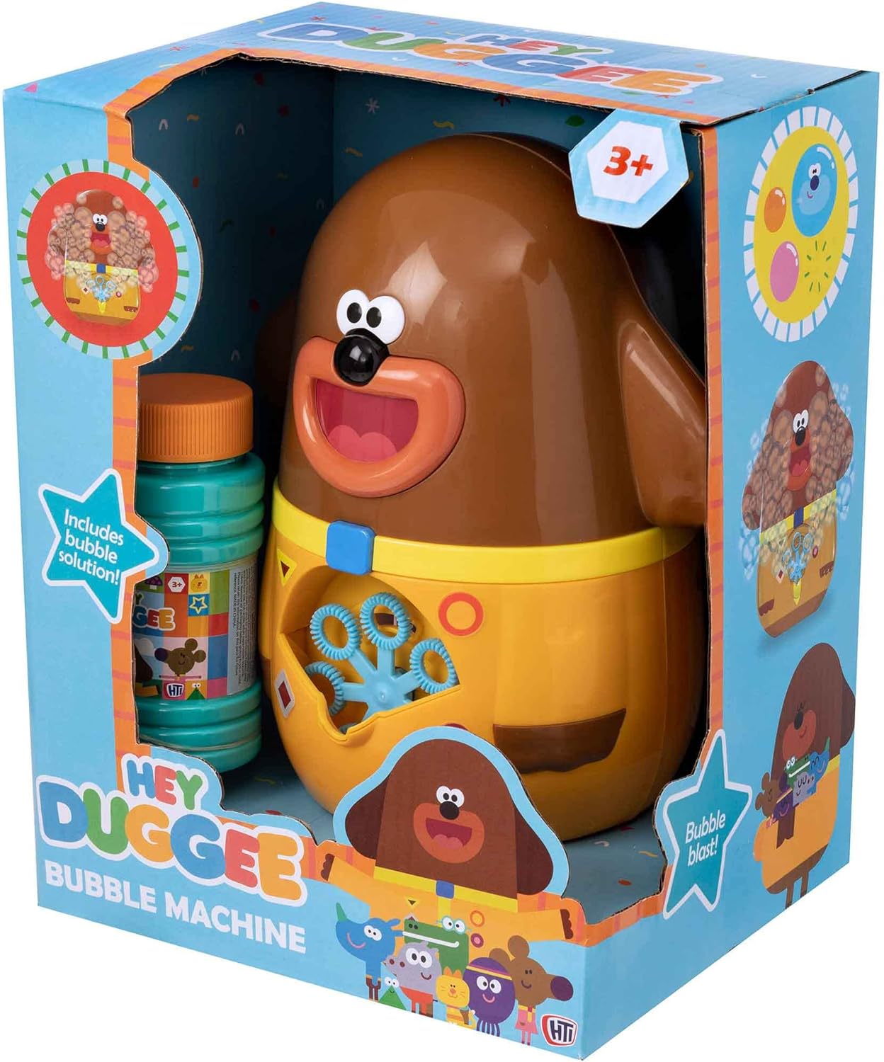 Hey Duggee Máquina de bolhas | Máquina de fazer bolhas | Ei, Duggee Bubble Party Bubble Machine e solução de bolha bônus | Brinquedos divertidos perfeitos para atividades ao ar livre e brinquedos para ambientes internos | Ei Duggee e os esquilos