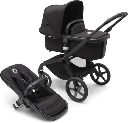 Bugaboo Carrinho de passeio Fox 5 All-Terrain, carrinho de bebê 2 em 1 com suspensão total, dobra fácil, berço espaçoso, assento extensível para crianças pequenas, manobrabilidade com uma mão, chassi preto e capota de sol preta