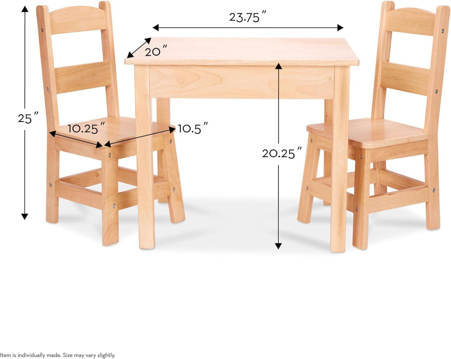 Melissa & Doug Conjunto de mesa e cadeiras infantis de madeira móveis de quarto infantil, decoração de sala de jogos, espaços de recreação e decoração de quarto