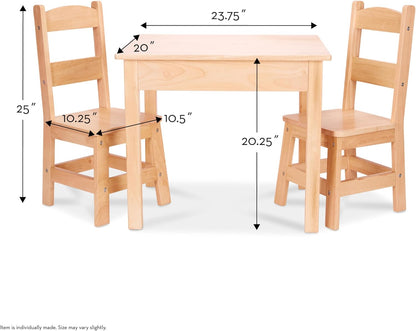 Melissa & Doug Conjunto de mesa e cadeiras infantis de madeira móveis de quarto infantil, decoração de sala de jogos, espaços de recreação e decoração de quarto